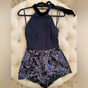 ASOS petite NWT Navy Blue Sequin Romper sz UK 8